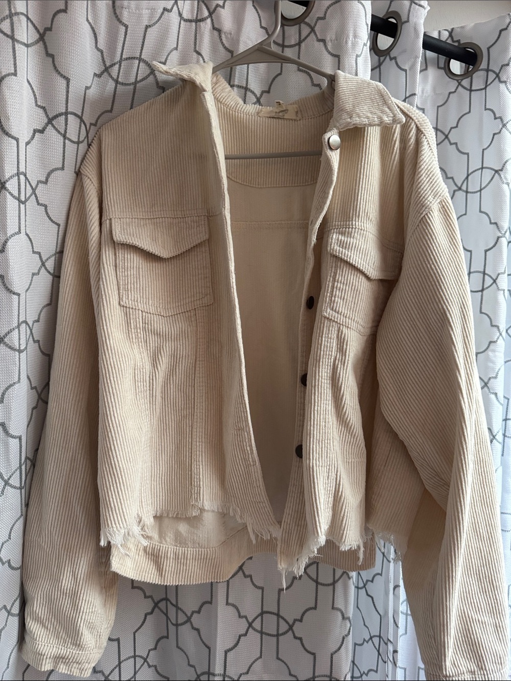 Beige Corduroy Oversized Button Jacket